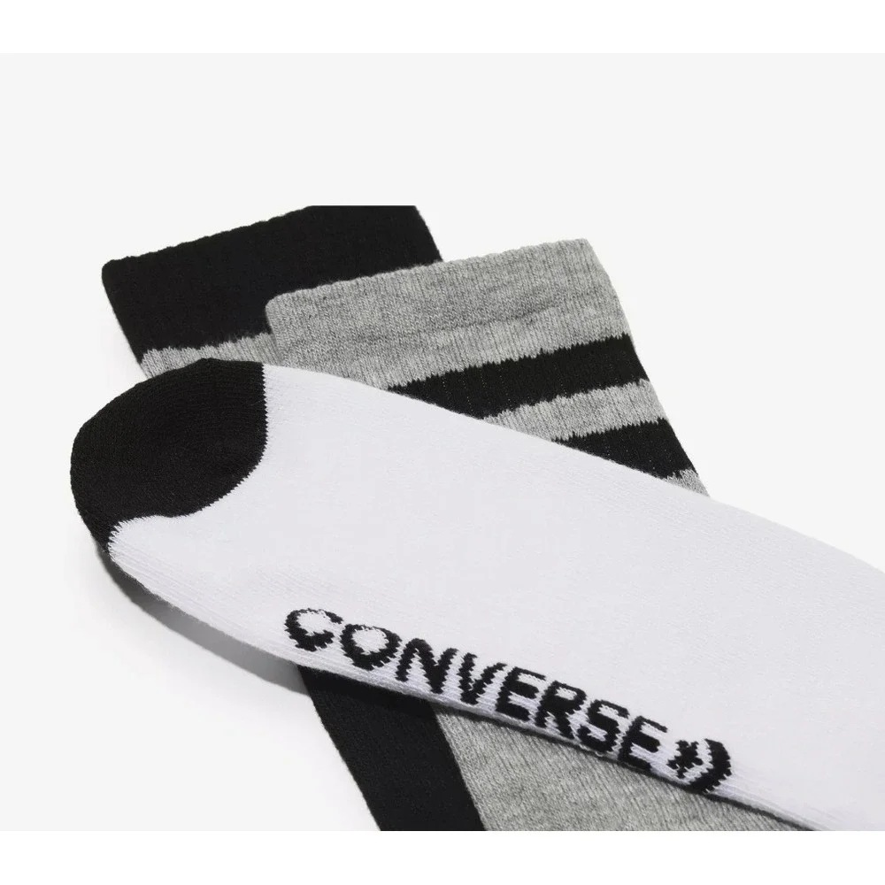 Converse Half Cushion Crew Socks 3 Pair Pack White Black Grey Striped 170053
